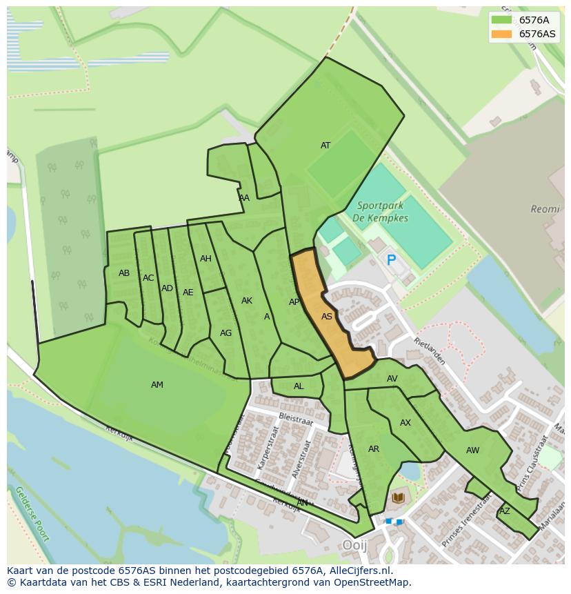 Afbeelding van het postcodegebied 6576 AS op de kaart.