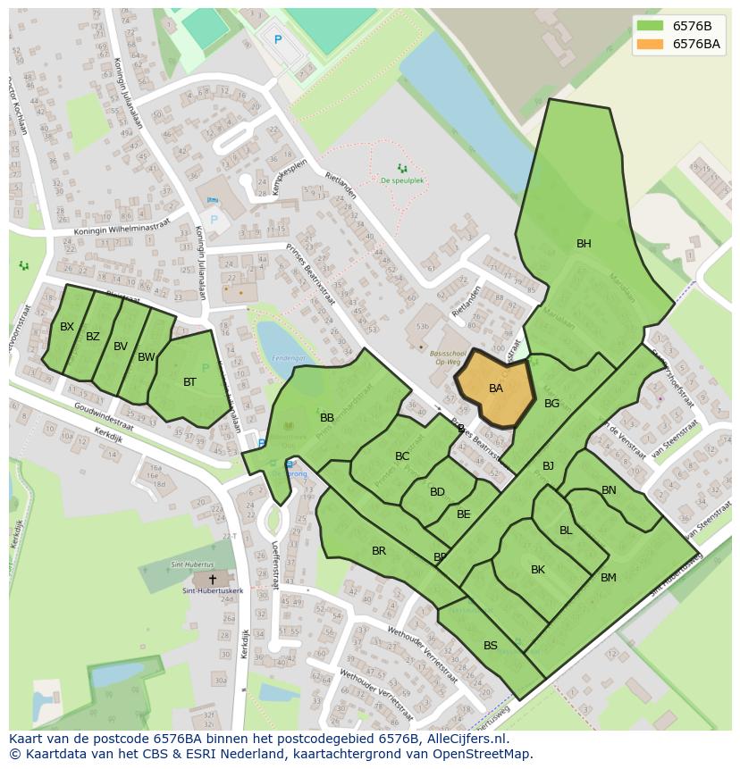 Afbeelding van het postcodegebied 6576 BA op de kaart.