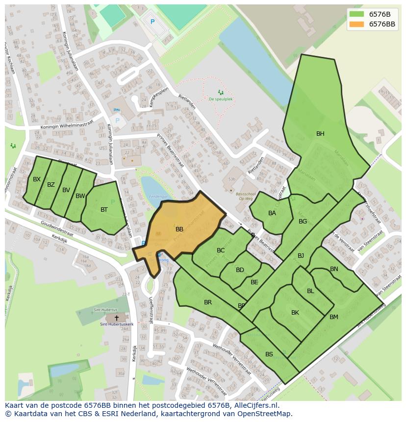 Afbeelding van het postcodegebied 6576 BB op de kaart.