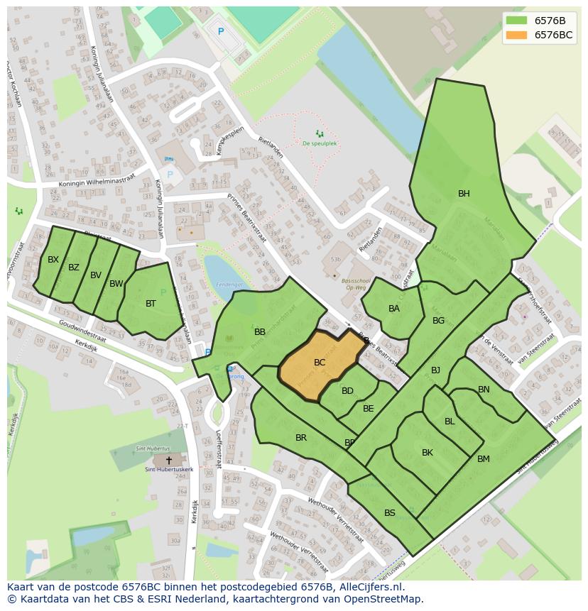 Afbeelding van het postcodegebied 6576 BC op de kaart.