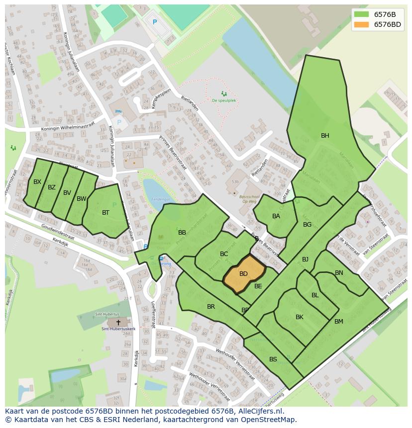 Afbeelding van het postcodegebied 6576 BD op de kaart.