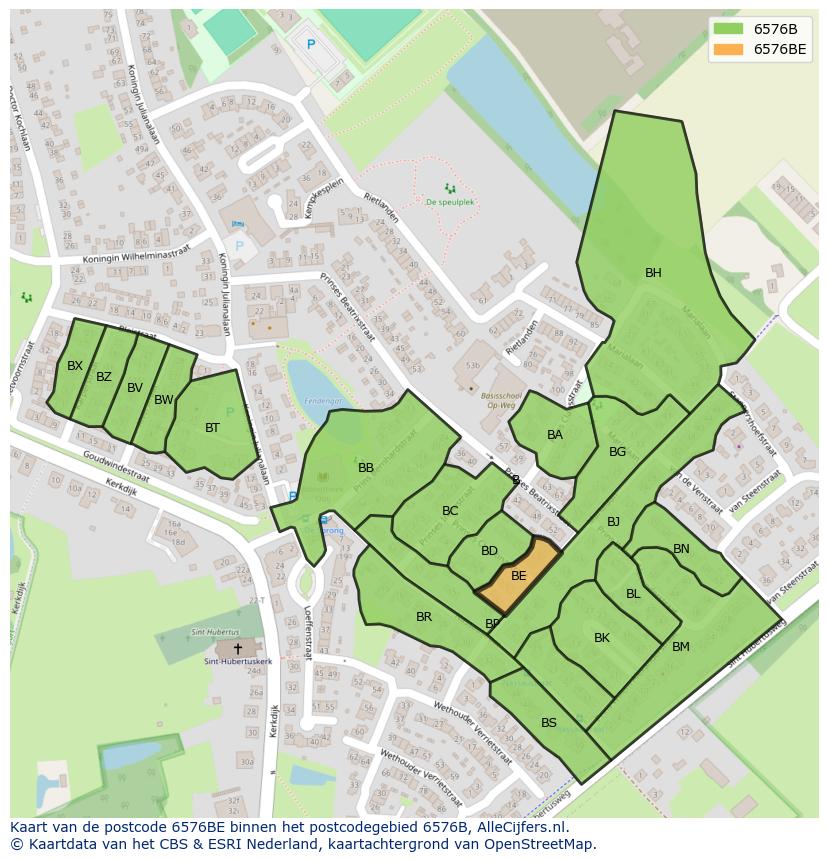 Afbeelding van het postcodegebied 6576 BE op de kaart.