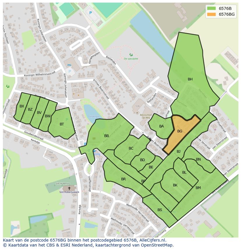 Afbeelding van het postcodegebied 6576 BG op de kaart.