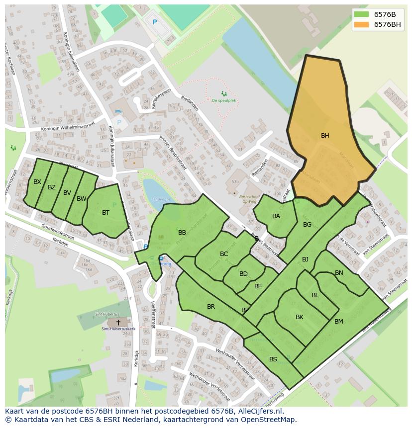 Afbeelding van het postcodegebied 6576 BH op de kaart.