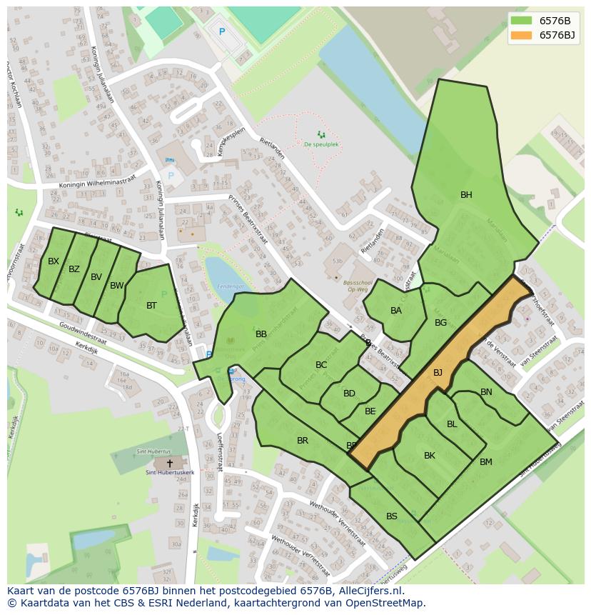 Afbeelding van het postcodegebied 6576 BJ op de kaart.