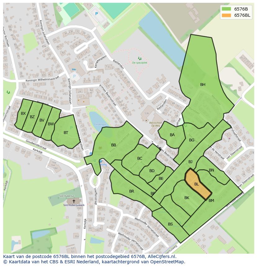 Afbeelding van het postcodegebied 6576 BL op de kaart.