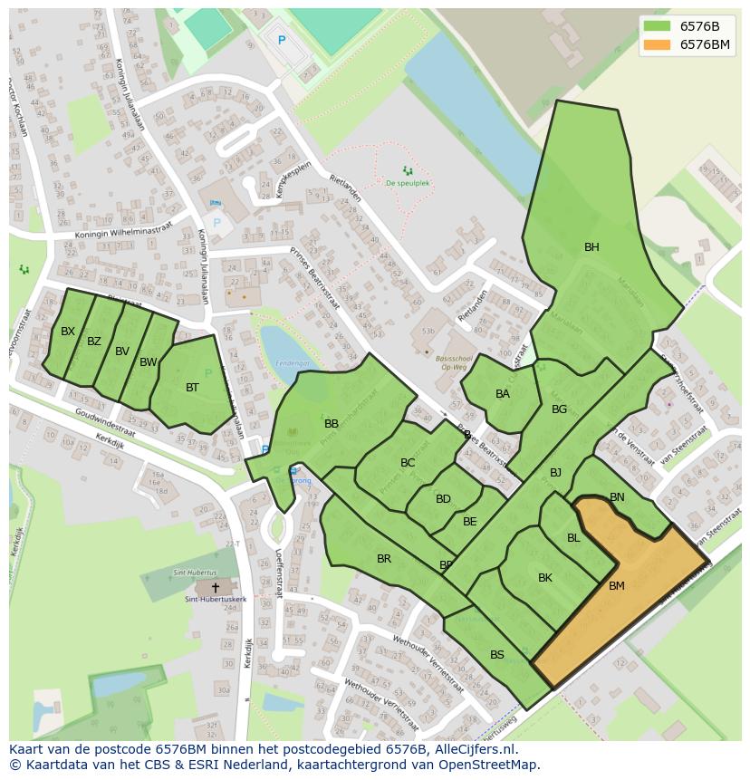 Afbeelding van het postcodegebied 6576 BM op de kaart.