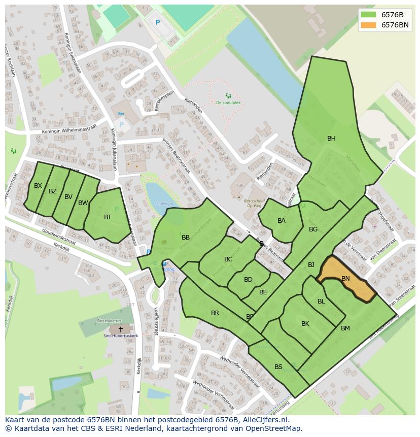 Afbeelding van het postcodegebied 6576 BN op de kaart.