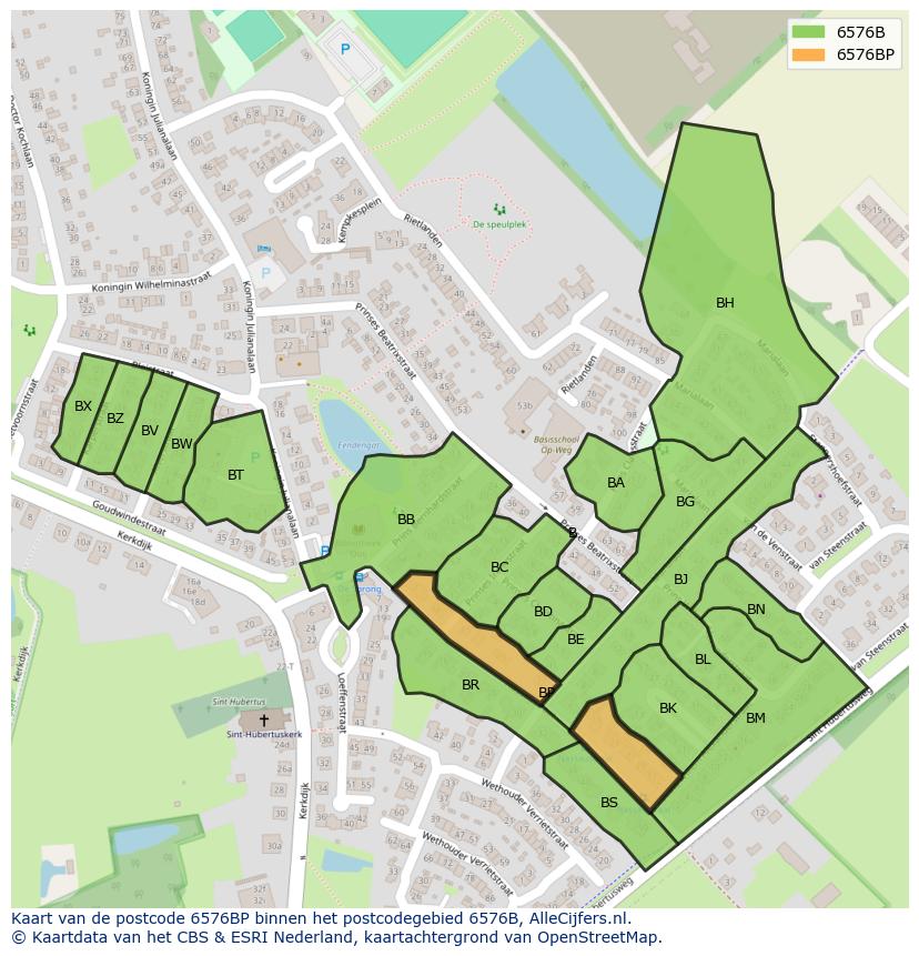 Afbeelding van het postcodegebied 6576 BP op de kaart.