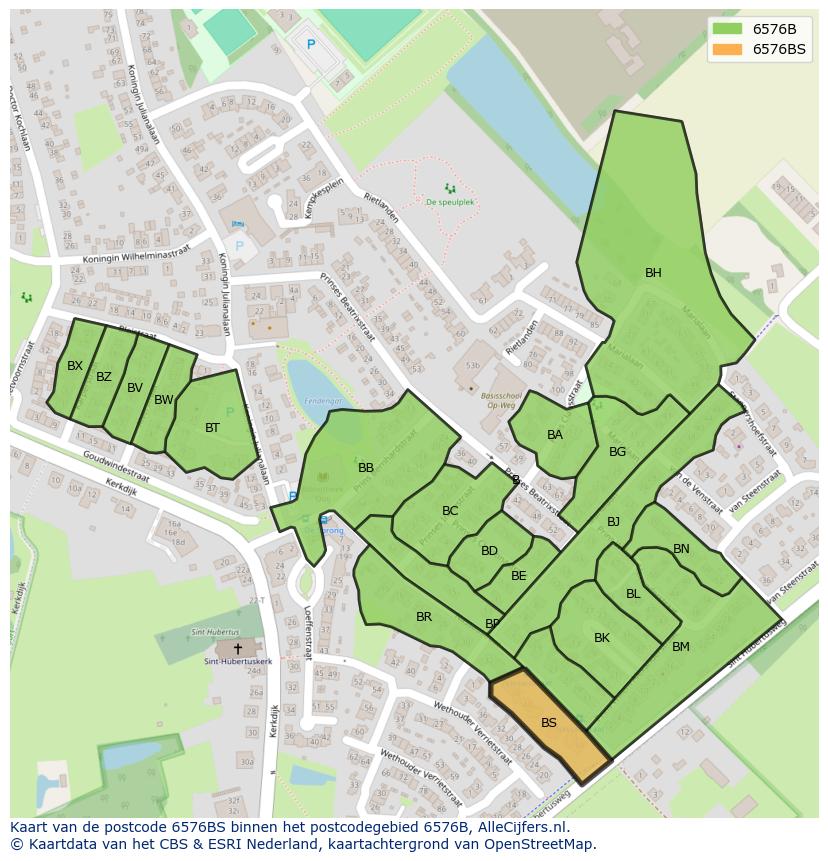 Afbeelding van het postcodegebied 6576 BS op de kaart.