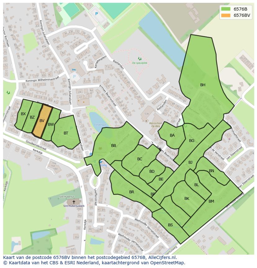 Afbeelding van het postcodegebied 6576 BV op de kaart.