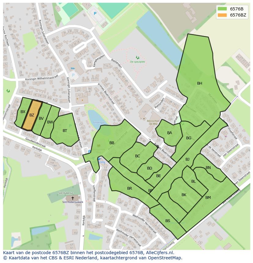 Afbeelding van het postcodegebied 6576 BZ op de kaart.