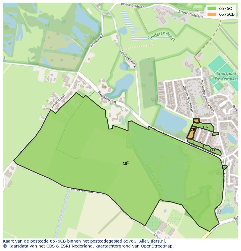 Afbeelding van het postcodegebied 6576 CB op de kaart.