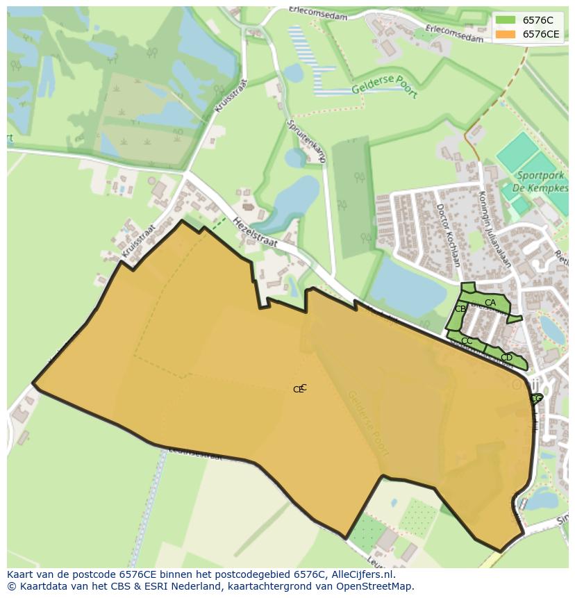 Afbeelding van het postcodegebied 6576 CE op de kaart.