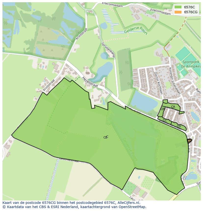 Afbeelding van het postcodegebied 6576 CG op de kaart.