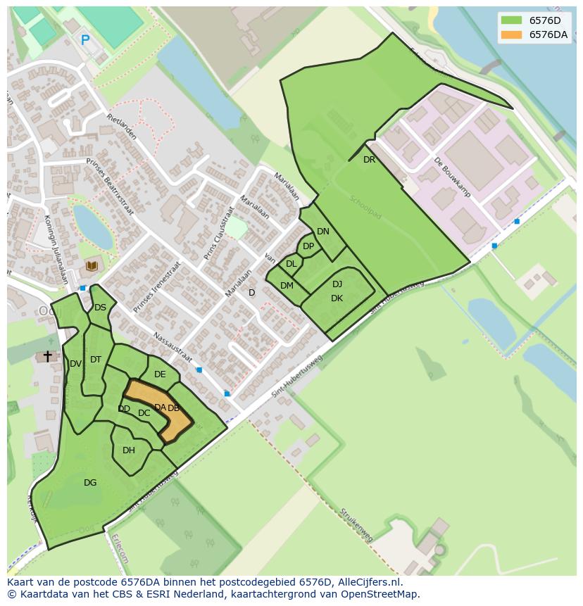Afbeelding van het postcodegebied 6576 DA op de kaart.