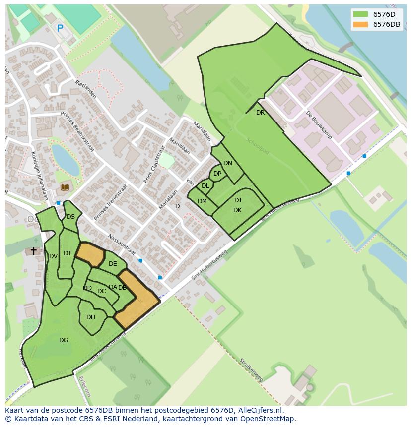 Afbeelding van het postcodegebied 6576 DB op de kaart.