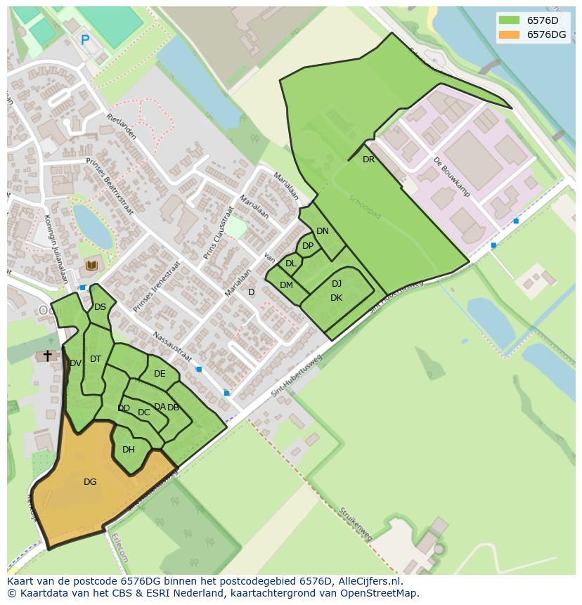 Afbeelding van het postcodegebied 6576 DG op de kaart.