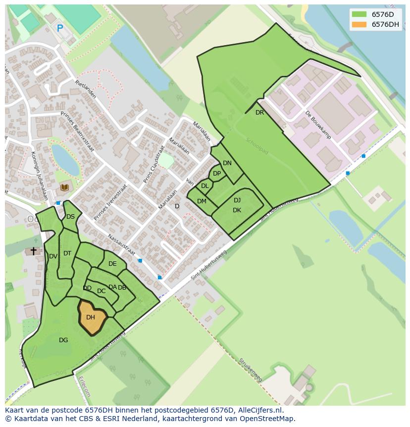 Afbeelding van het postcodegebied 6576 DH op de kaart.