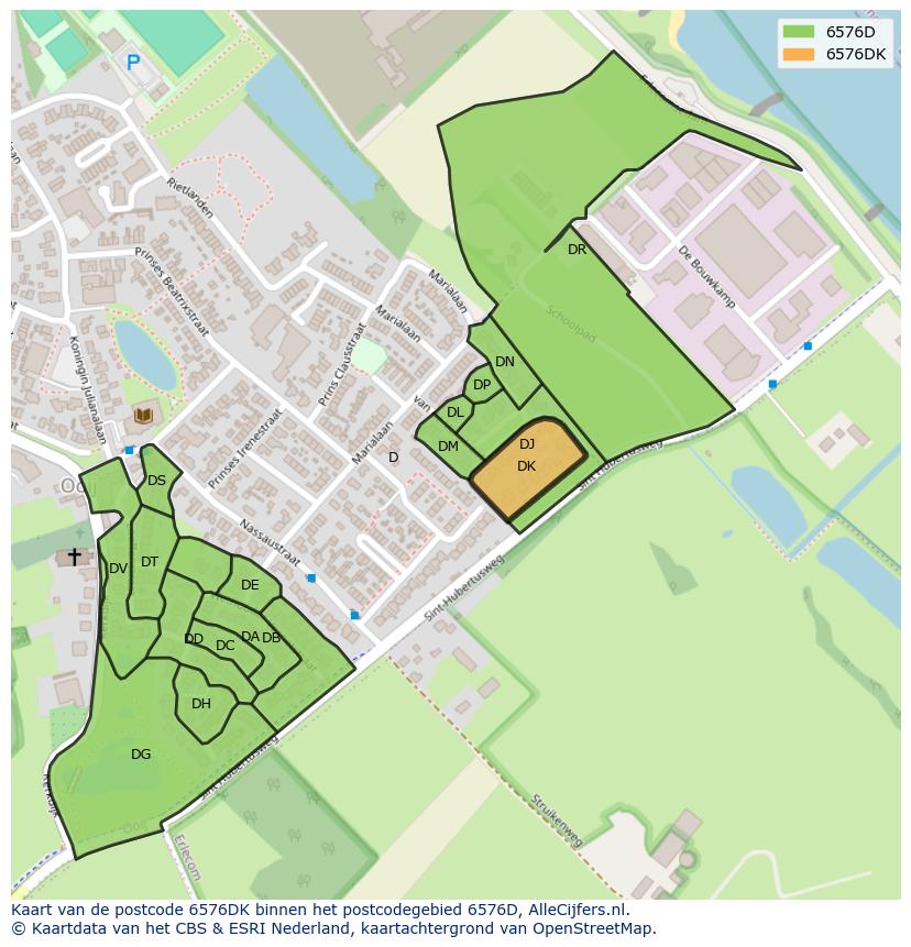 Afbeelding van het postcodegebied 6576 DK op de kaart.