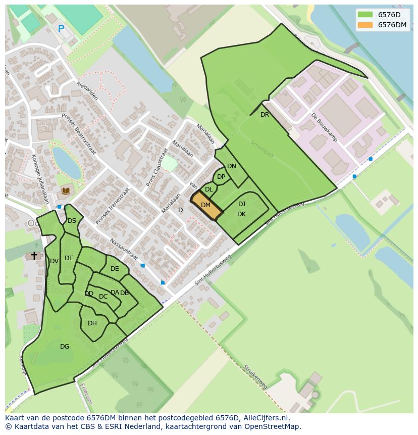 Afbeelding van het postcodegebied 6576 DM op de kaart.