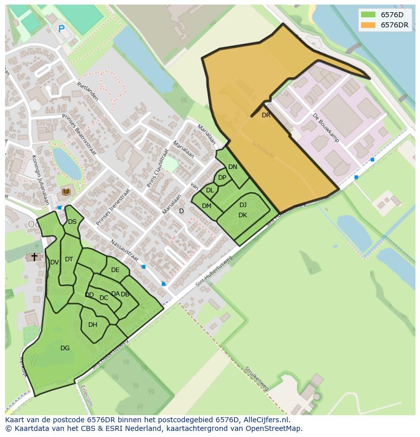 Afbeelding van het postcodegebied 6576 DR op de kaart.