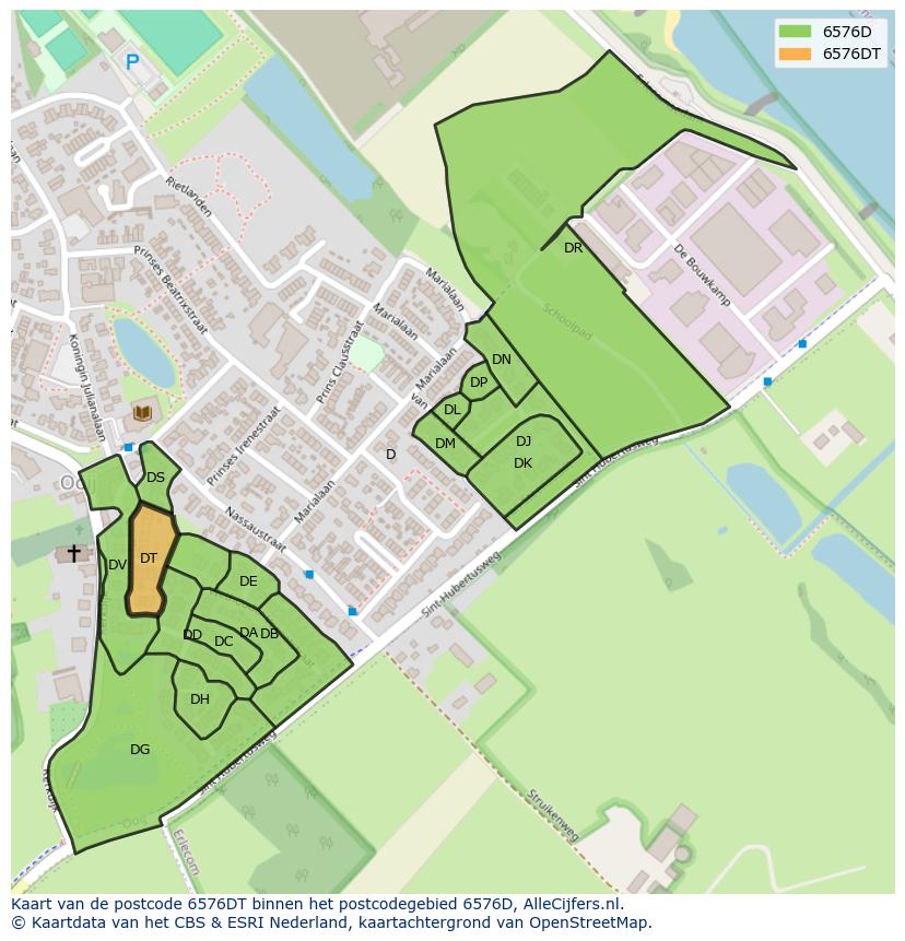 Afbeelding van het postcodegebied 6576 DT op de kaart.