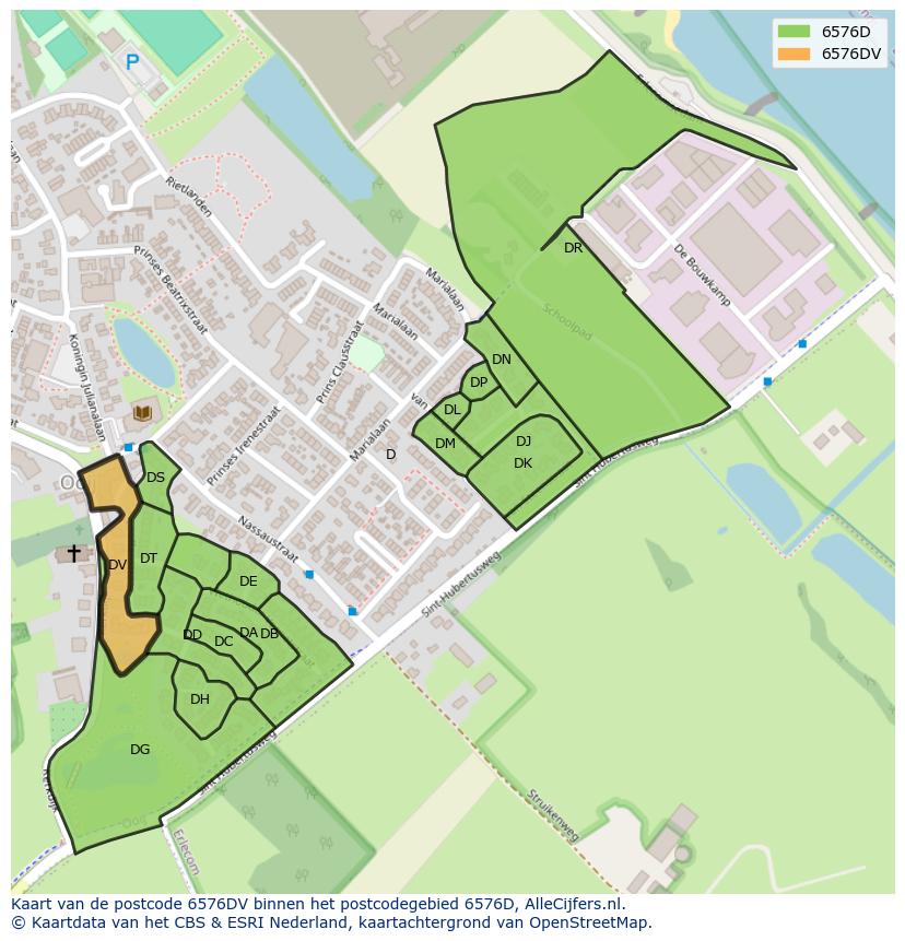 Afbeelding van het postcodegebied 6576 DV op de kaart.