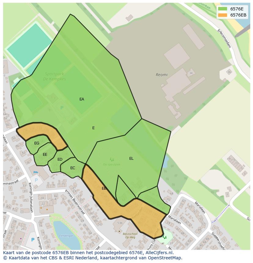 Afbeelding van het postcodegebied 6576 EB op de kaart.