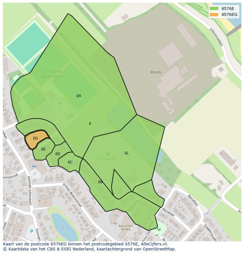 Afbeelding van het postcodegebied 6576 EG op de kaart.