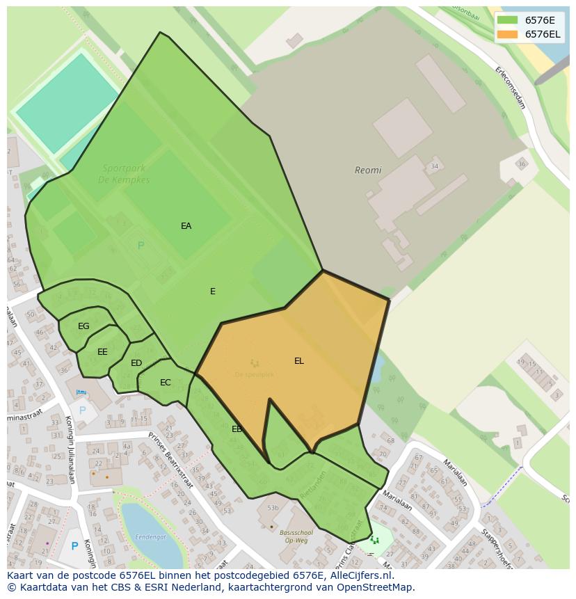 Afbeelding van het postcodegebied 6576 EL op de kaart.