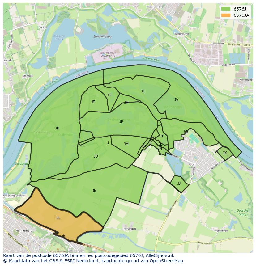 Afbeelding van het postcodegebied 6576 JA op de kaart.