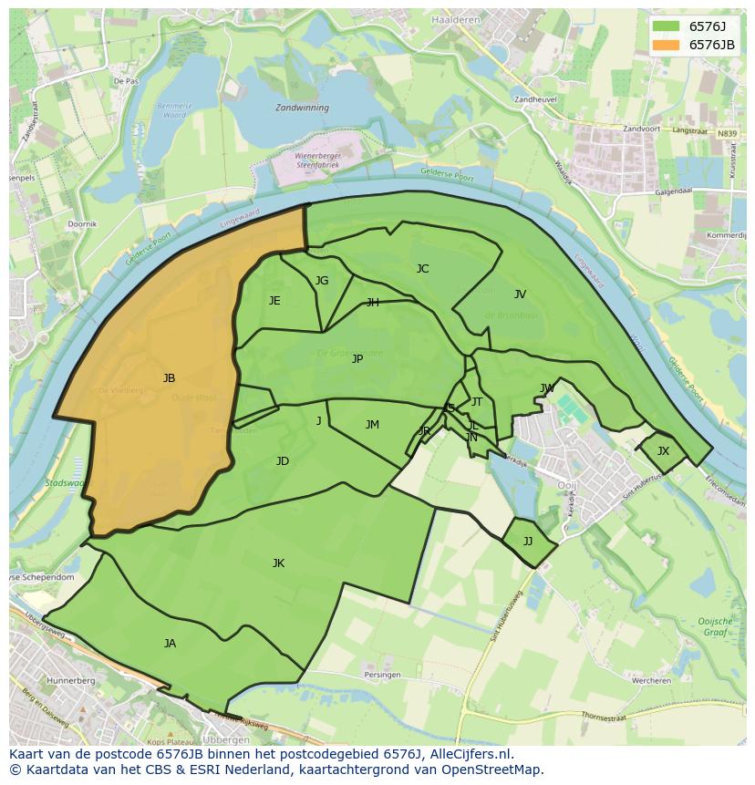 Afbeelding van het postcodegebied 6576 JB op de kaart.