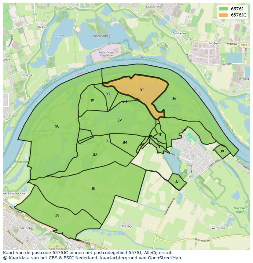 Afbeelding van het postcodegebied 6576 JC op de kaart.