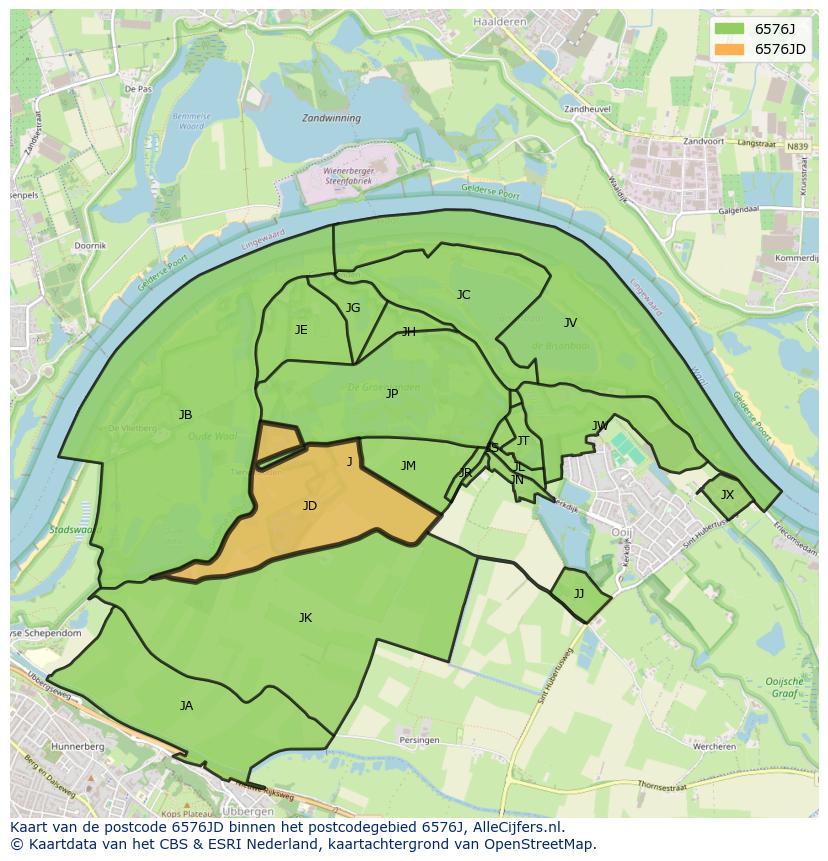Afbeelding van het postcodegebied 6576 JD op de kaart.