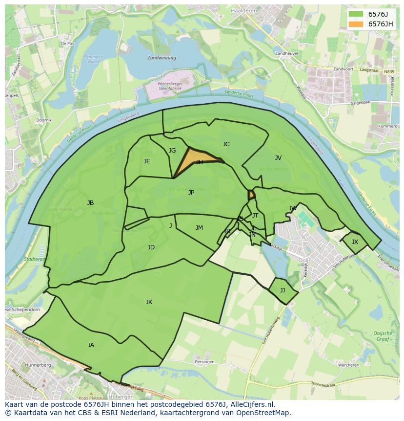 Afbeelding van het postcodegebied 6576 JH op de kaart.