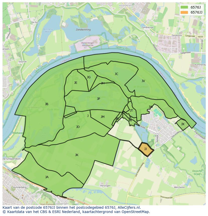 Afbeelding van het postcodegebied 6576 JJ op de kaart.