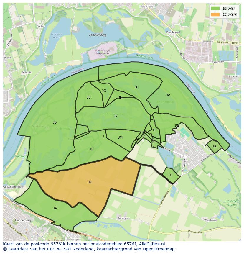 Afbeelding van het postcodegebied 6576 JK op de kaart.