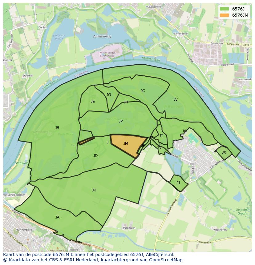 Afbeelding van het postcodegebied 6576 JM op de kaart.