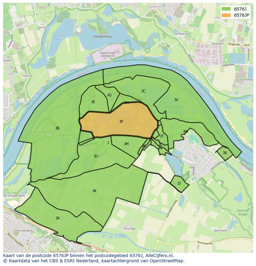 Afbeelding van het postcodegebied 6576 JP op de kaart.
