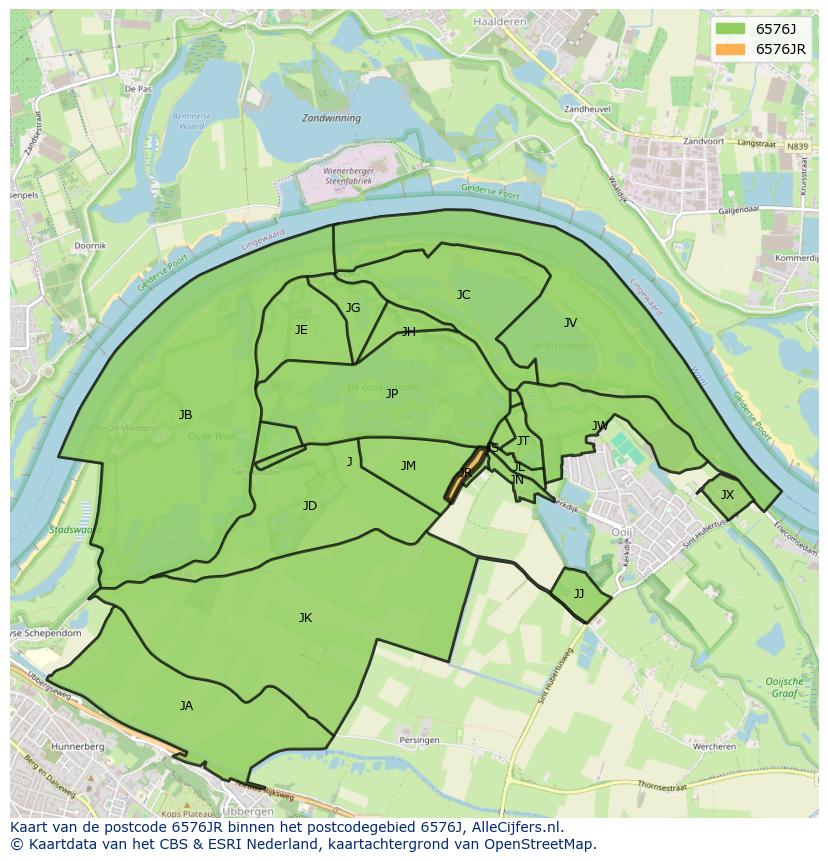 Afbeelding van het postcodegebied 6576 JR op de kaart.