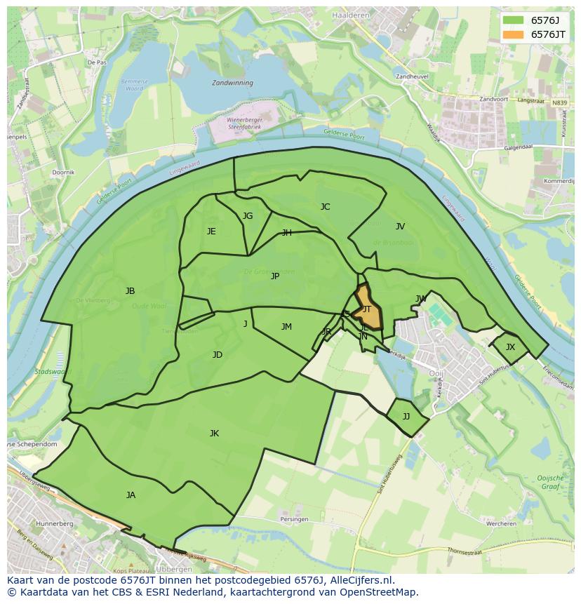 Afbeelding van het postcodegebied 6576 JT op de kaart.