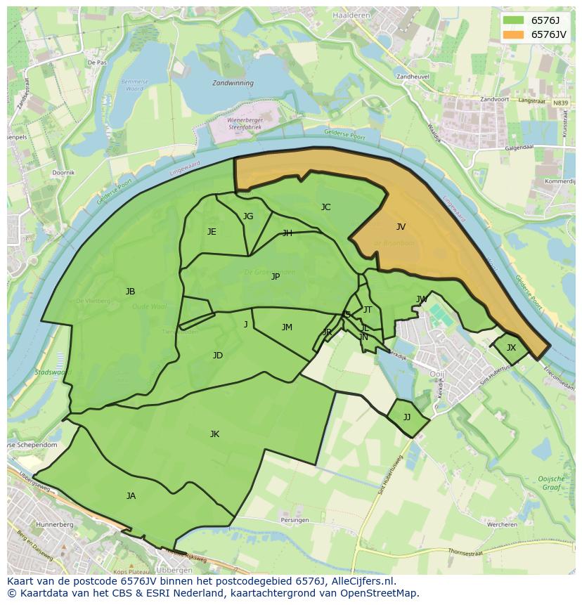 Afbeelding van het postcodegebied 6576 JV op de kaart.