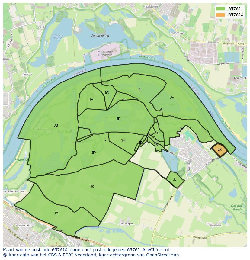 Afbeelding van het postcodegebied 6576 JX op de kaart.