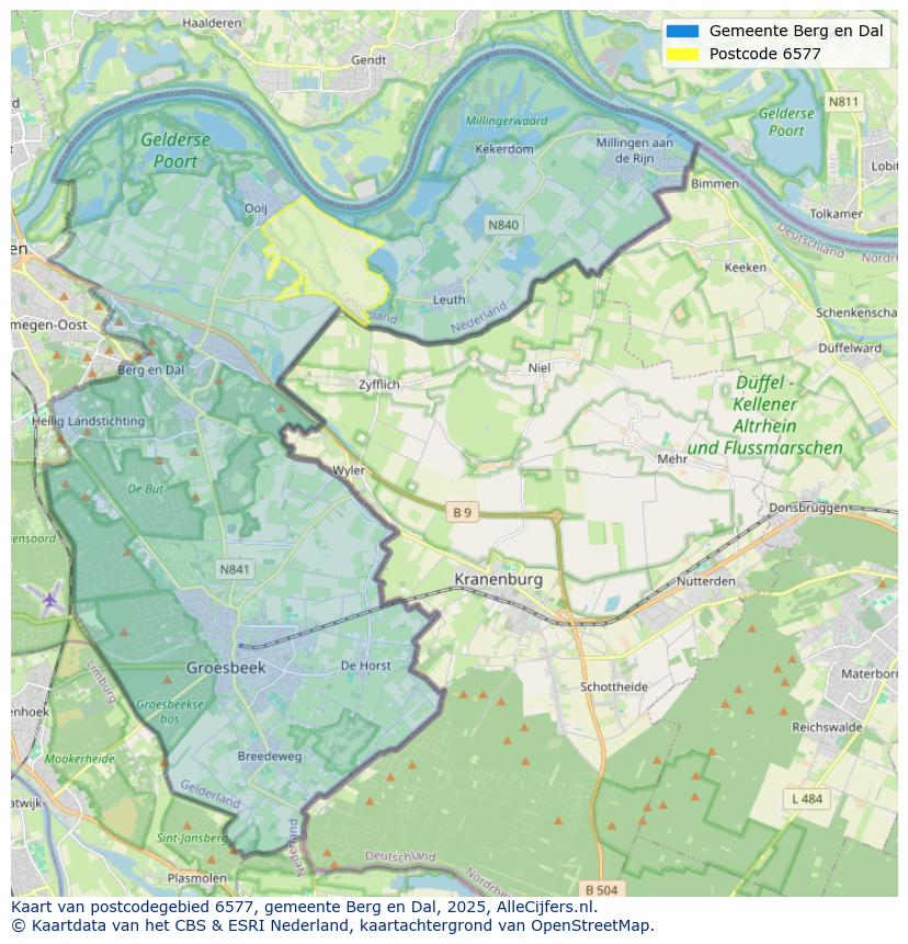 Afbeelding van het postcodegebied 6577 op de kaart.