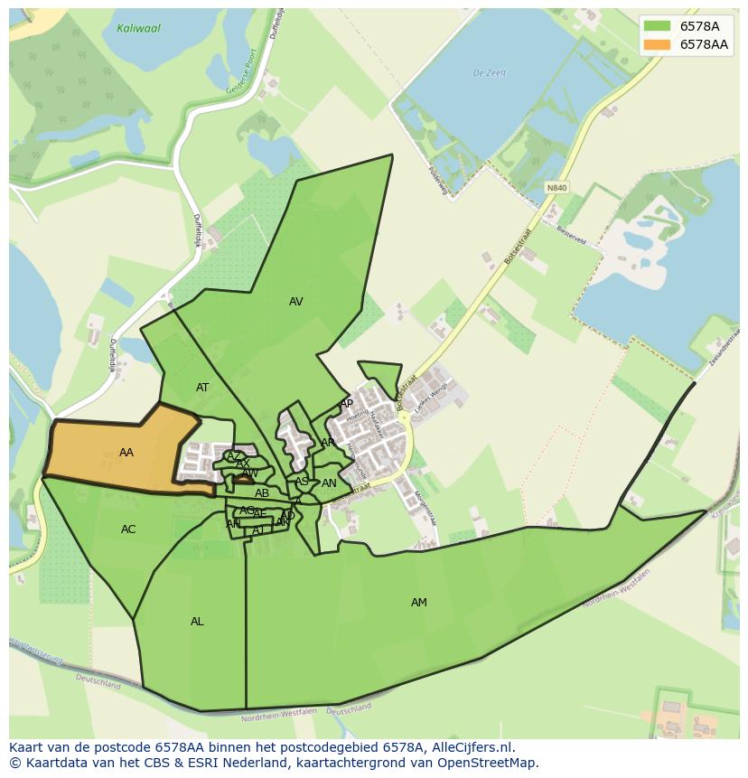 Afbeelding van het postcodegebied 6578 AA op de kaart.
