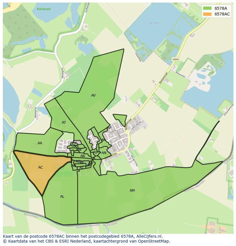 Afbeelding van het postcodegebied 6578 AC op de kaart.