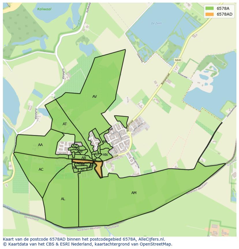 Afbeelding van het postcodegebied 6578 AD op de kaart.