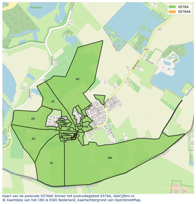 Afbeelding van het postcodegebied 6578 AK op de kaart.
