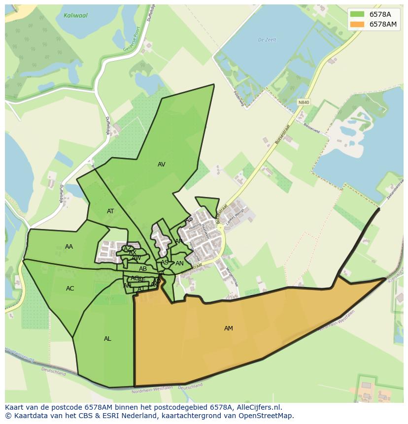 Afbeelding van het postcodegebied 6578 AM op de kaart.